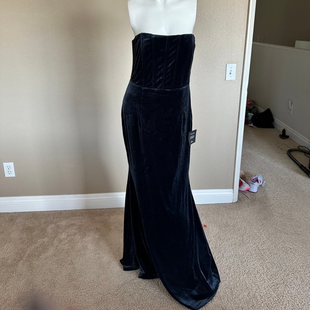 All Love Ash Blue Velvet Strapless Mermaid Maxi Dress